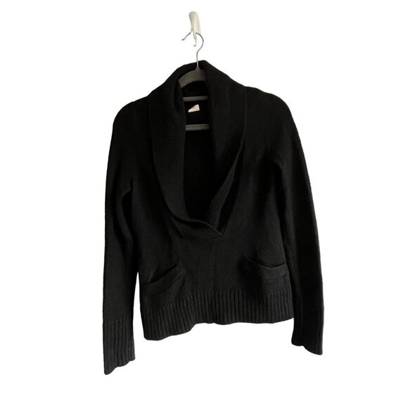 J Crew Lofty Sweater Black Shawl Collar‎ Pockets Alpaca Merino Wool Size XS - Picture 1 of 8